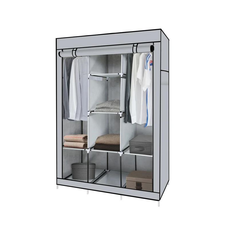 J&V TEXTILES Portable Closet Wardrobe Closet for Hanging Clothes with 8 Storage Shelves, 2 Hanging Rod and 4 Pockets, Free Standing Closet, 1 of 8