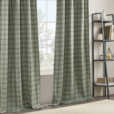 Green Plaid Light-Filtering Polyester Curtain Panel