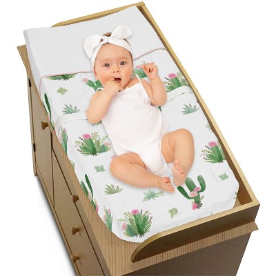 White and Green Floral Cactus Changing Pad Cover