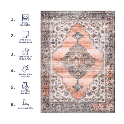 Peach Medallion Easy-Care Synthetic Rectangular Rug