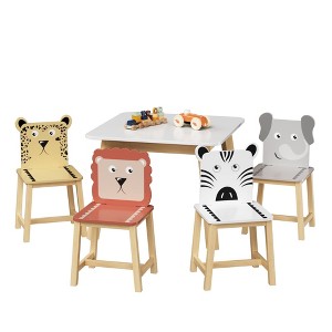 Ruvalino Seating Sets Kids Table and Chair Set Cartoon Animals Design for Living Room Playroom, White, 26"*26.4"*6.7" - 1 of 4