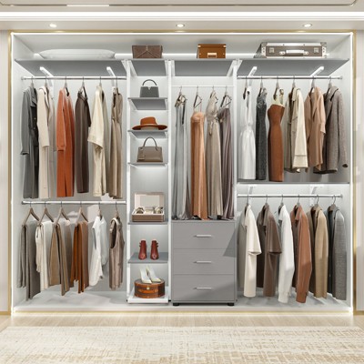 Aheaplus 96'' Wide Heavy-duty Closet Organizer System with Drawers and Tower Kit