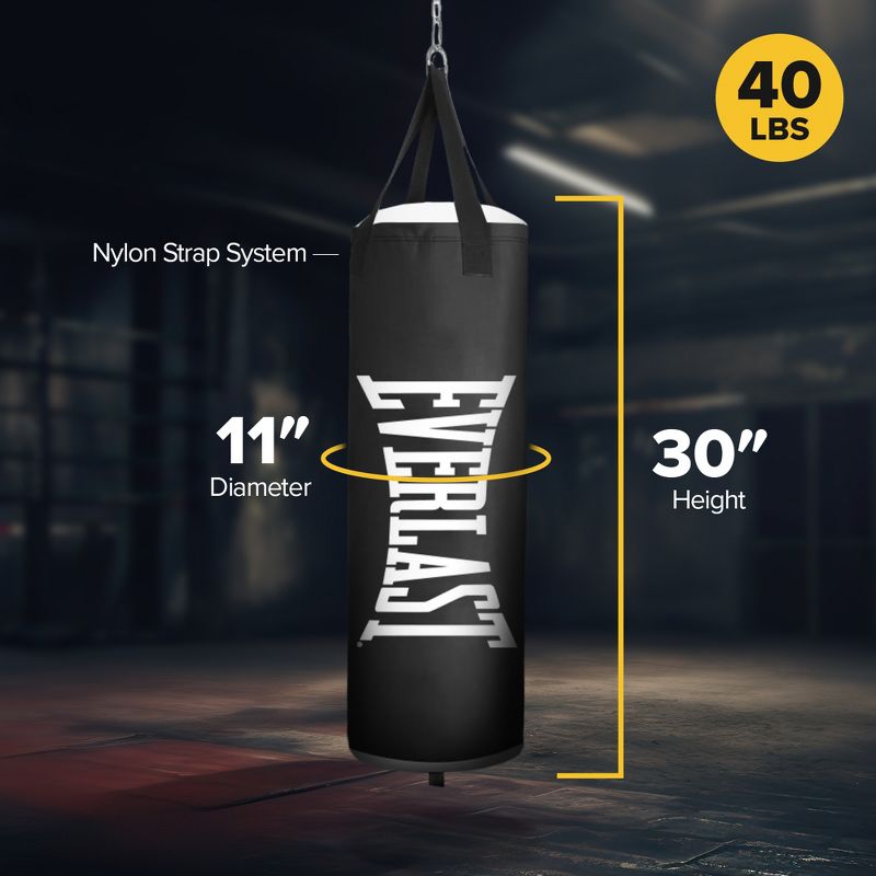 Everlast Core Premium Durable Poly Canvas Training Heavy Bag with Reinforced Nylon Straps and D Rings for Boxing and Fitness Workouts, Black, 3 of 7