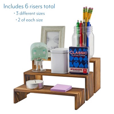 Rustic Dark Brown Fir Wood Stackable Display Risers Set