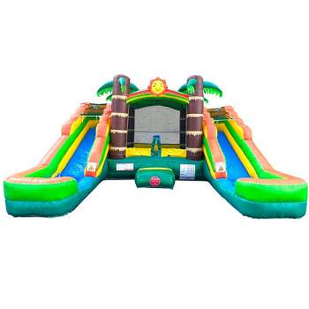 Pogo Bounce House Crossover Double Water Slide Bounce House Combo, No Blower