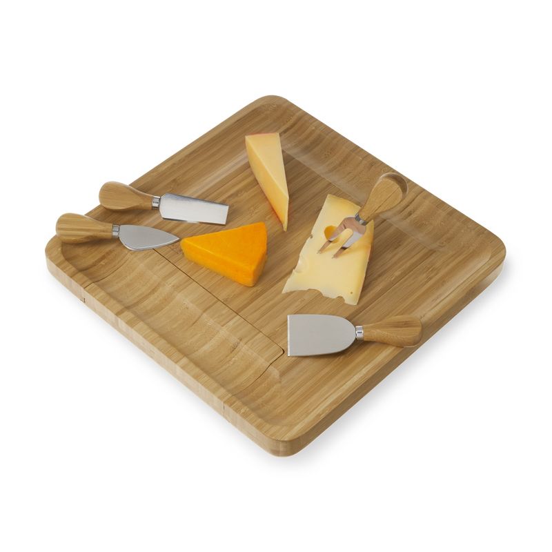 Four Piece Bamboo Cheese Board and Knife Set by Twine Living, Light Brown, 1 of 6