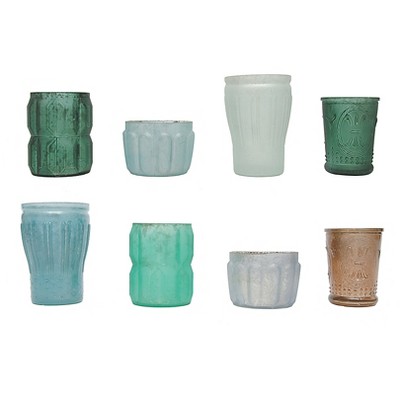 8pc Mercury Glass Votive Holder Set Blue/Green 3"x5" - 3R Studios