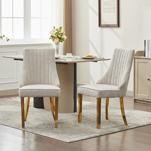 TIRAMISUBEST Rayon Cloth Dining Chairs Set of 2, Upholstered Kitchen Chairs with Solid Back & Golden Steel Legs - 1 of 4