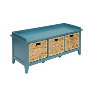 Simple Relax Wooden Bench with 3 Drawers in Rattan and Teal - 1 of 4