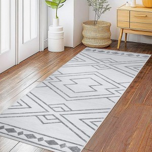 Modern Washable Geometric Area Rug Low Pile Non Slip Floor Carpet Non Shedding Stain Resistant Decorative Mat - 1 of 4