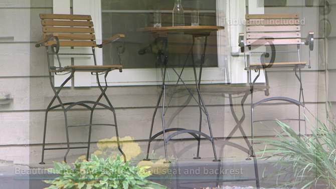 Sunnydaze Indoor/Outdoor Patio or Dining Deluxe Chestnut Wooden Folding Bistro Bar Arm Chair - Brown, 2 of 11, play video