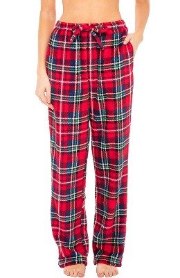 ADR Women's Plush Fleece Pajama Bottoms with Pockets, Winter PJ Lounge  Pants Blue Christmas Plaid 3X Large