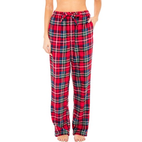 Adr Women's Plush Fleece Pajama Bottoms With Pockets, Winter Pj Lounge Pants  Red Christmas Plaid Large : Target