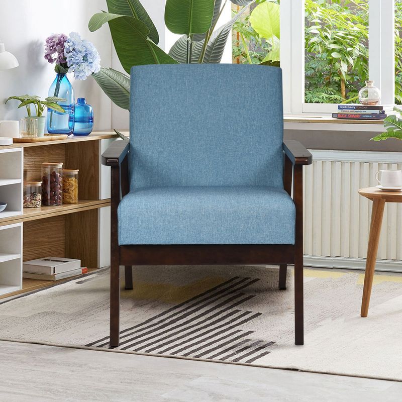 Tangkula Wooden Upholstered Accent Chair Fabric Armchair Home Office, 4 of 10