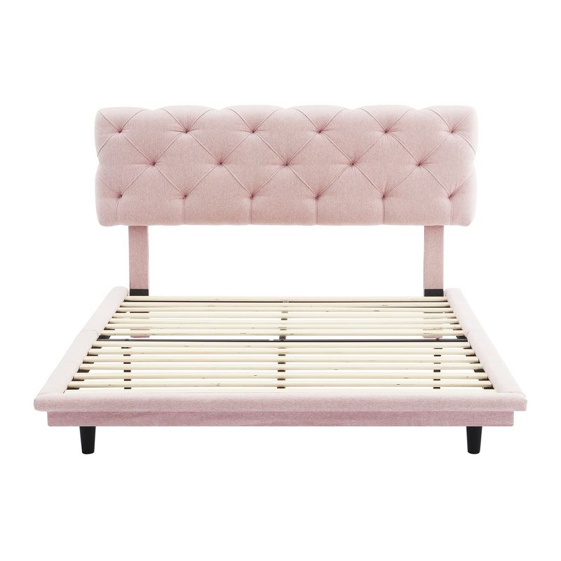 Twin/Full Size Linen Fabric Upholstered Bed with Light Stripe, Floating Platform Bed - ModernLuxe, 5 of 10
