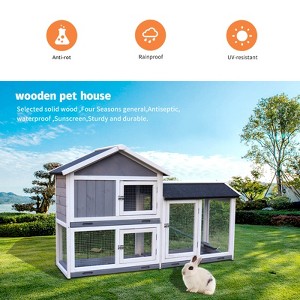 ORRD 58" Wooden Rabbit Hutch - Indoor/Outdoor Cage w/Waterproof Roof, Stairs & Cleaning Tray for Small Pets - 1 of 4