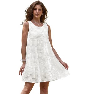 INSPIRE CHIC Women's Gingham Mesh Sleeveless Scoop Neck Lined Swing Tiered A-Line Mini Dresses - 1 of 4