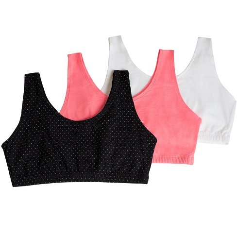 Fruit of the Loom Women's Tank Style Cotton Sports Bra 3-Pack Pin  Dot/Popsicle Pink/White 50