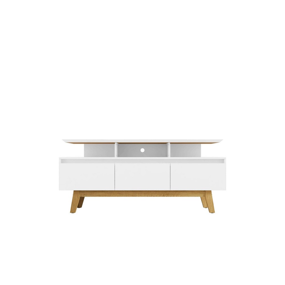 Yonkers TV Stand for TVs up to 60" White - Manhattan Comfort: Mid-Century Modern Entertainment Center with Open Shelves