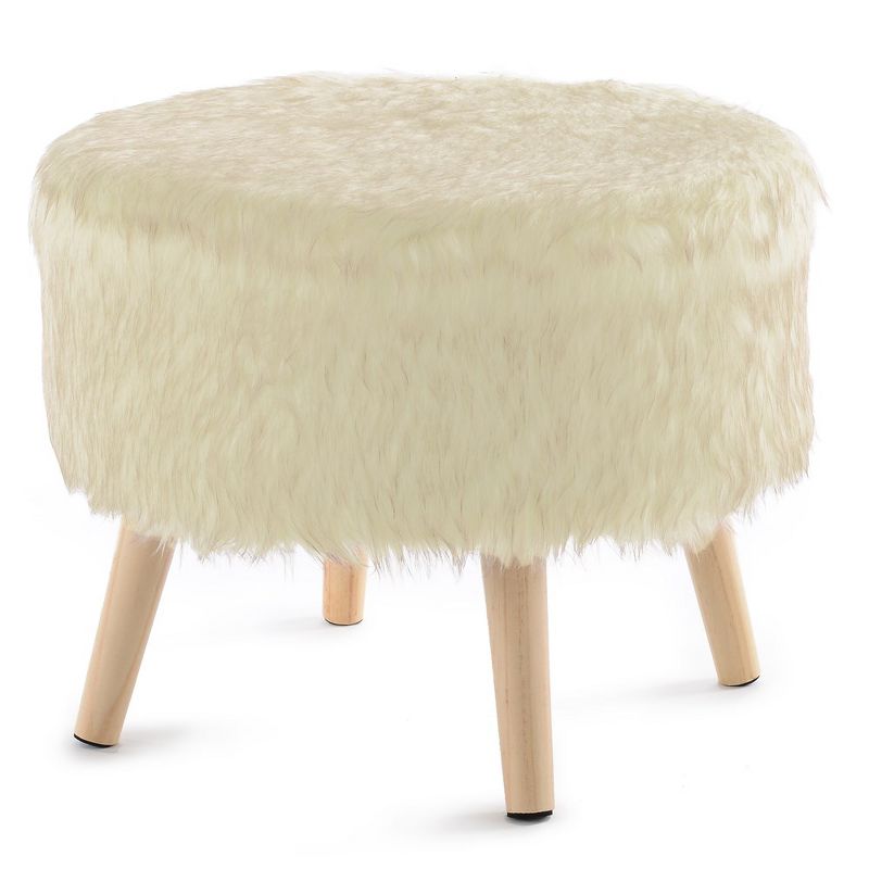 Cheer Collection 17" Round Faux Fur Stool (White), 1 of 6