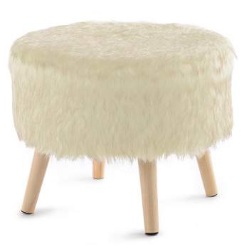 Cheer Collection 17" Round Faux Fur Stool (White)