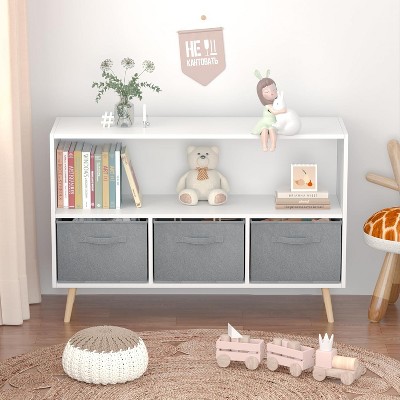 Kids Storage Organizer with Bookcase Bookshelf with Collapsible Fabric Drawers for Playroom Bedroom Living Room One Size