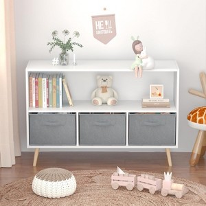 Kids Storage Organizer with Bookcase Bookshelf with Collapsible Fabric Drawers for Playroom Bedroom Living Room One Size - 1 of 4