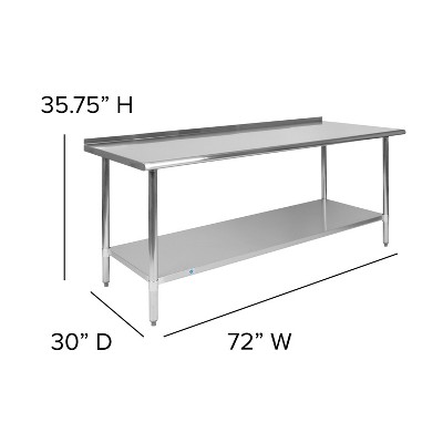 72" Wide Stainless Steel Kitchen Prep Table with Backsplash and Shelf