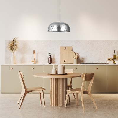 Silver Dome Pendant Light with Star Cutouts, Adjustable Height