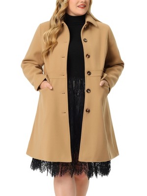 Agnes Orinda Women's Plus Size Winter Fashion Outerwear Double Breasted  Warm Overcoats Beige 4X