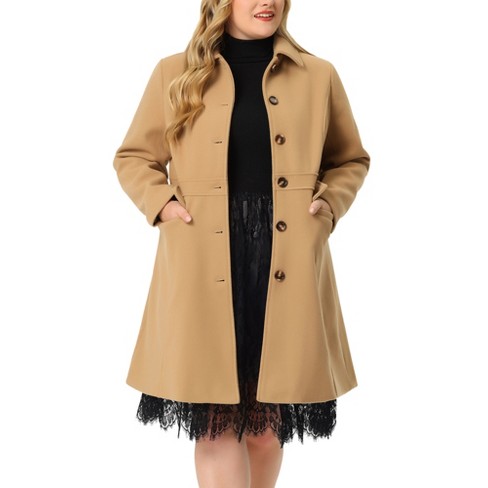 Agnes Orinda Women's Plus Size Winter Outerwear Single Breasted Long  Overcoats Khaki 2X
