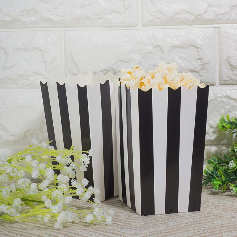 Juvale 100 Popcorn Box 20oz Paper Favor Candy Container Black White Stripe 3.3x5.5x3.3, 3 of 7