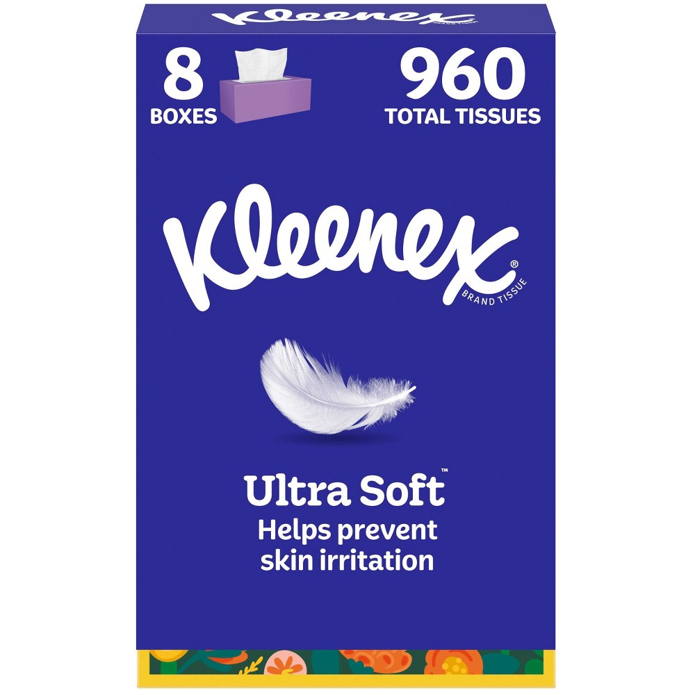 Kleenex Ultra Soft 3-Ply Facial Tissue - 8pk/960ct: Rectangle Container, Non-Travel, 120 Sheets per Box