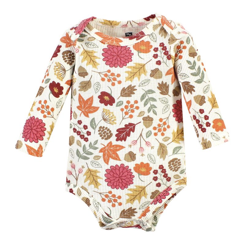 Hudson Baby Infant Girl Thermal Long Sleeve Bodysuits, Acorn Botanical, 3 of 8