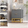 Nightstand with 2 Drawers, Modern Bedside Table with Gold Metal Legs & Handles, Small Storage Side Table for Bedroom, Living Room - 4 of 4