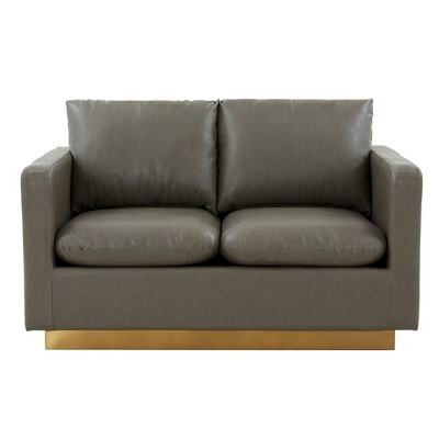 Gray Faux Leather Track Arm Loveseat with Removable Cushions