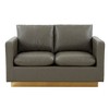 LeisureMod Nervo Mid-Century Modern Upholstered Faux Leather Loveseat with Gold Frame - 3 of 4