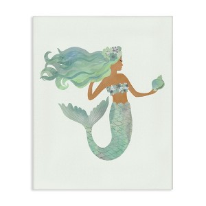 Stupell Industries Jade Mermaid Holding Shell Flower Outfit Fantasy Character, 24" x 30" - 1 of 4