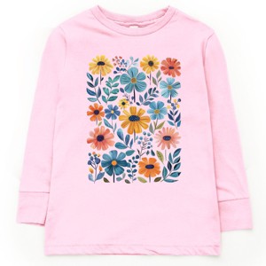 The Juniper Shop Watercolor Daisy Garden Youth Long Sleeve Tee - M - Pink - 1 of 4