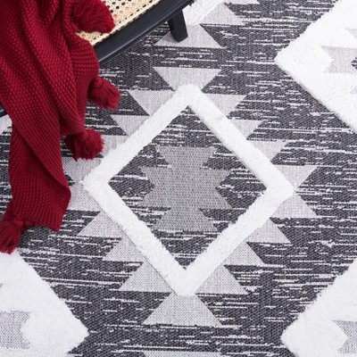Black and Ivory Geometric Square Synthetic Area Rug, 6'4" x 6'4"