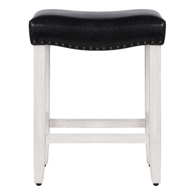 Modern Farmhouse 24" Black Leather Saddle Seat Counter Stool