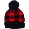 Love of Fashion Women's Knit Buffalo Plaid Winter Beanie Hat with Pom - 2 of 4