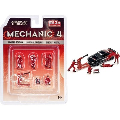 "Mechanic 4" 6 piece Diecast Set (4 Figurines and 2 Accessories) for 1/64 Scale Models by American Diorama