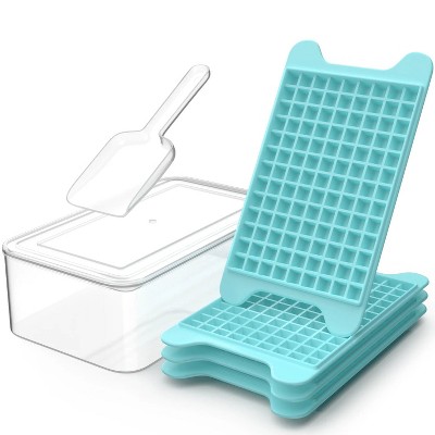 LunaLulinlk 4-piece set of mini ice cubes and ice bucket (with lid) Blue small ice cubes with ice scoop