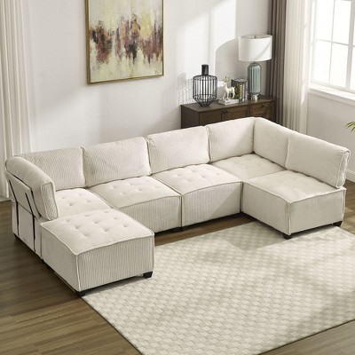 CAVINAS 6-Seater U-Shaped Modular Sectional Sofa,Cloud Couch Sectional with 1 Ottoman,Conversible Chaise Sofa for Living Room