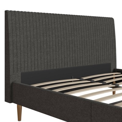 Daphne Dark Gray Linen Queen Upholstered Platform Bed with Brass Legs