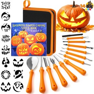 Joyfy 12 Pcs Halloween Pumpkin Carving Kit with Handbag, 12 Stainless Steel Double-sided Sculpting Tools for DIY Kids Party Decor Craft Supplies - 1 of 4