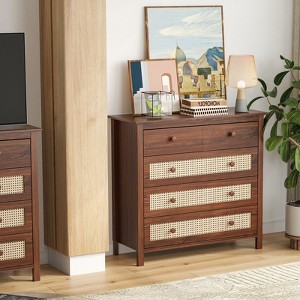 Okak Farmhouse Sideboard Cabinet, Buffet Cabinet with 4 Drawers, Storage Cabinet for Living Room, Dining Room, Kitchen, Walnut - 1 of 4