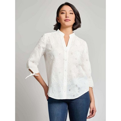 Jones New York Petite Button Front Tie-Sleeve Shirt
