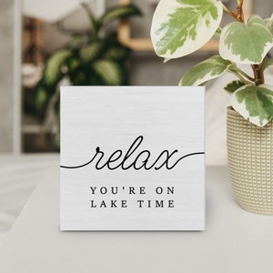 Country Lake Wood Box Sign Decor Desk Sign Lake House Relax Quote Wooden Box Block Sign - 1 of 4